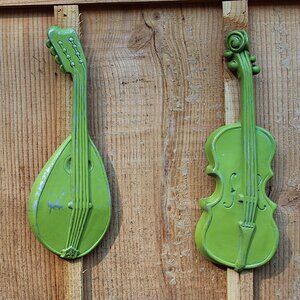 Vtg ROYAL Cast Aluminum Violin & Mandolin Wall hanging Decor MCM Mid Century